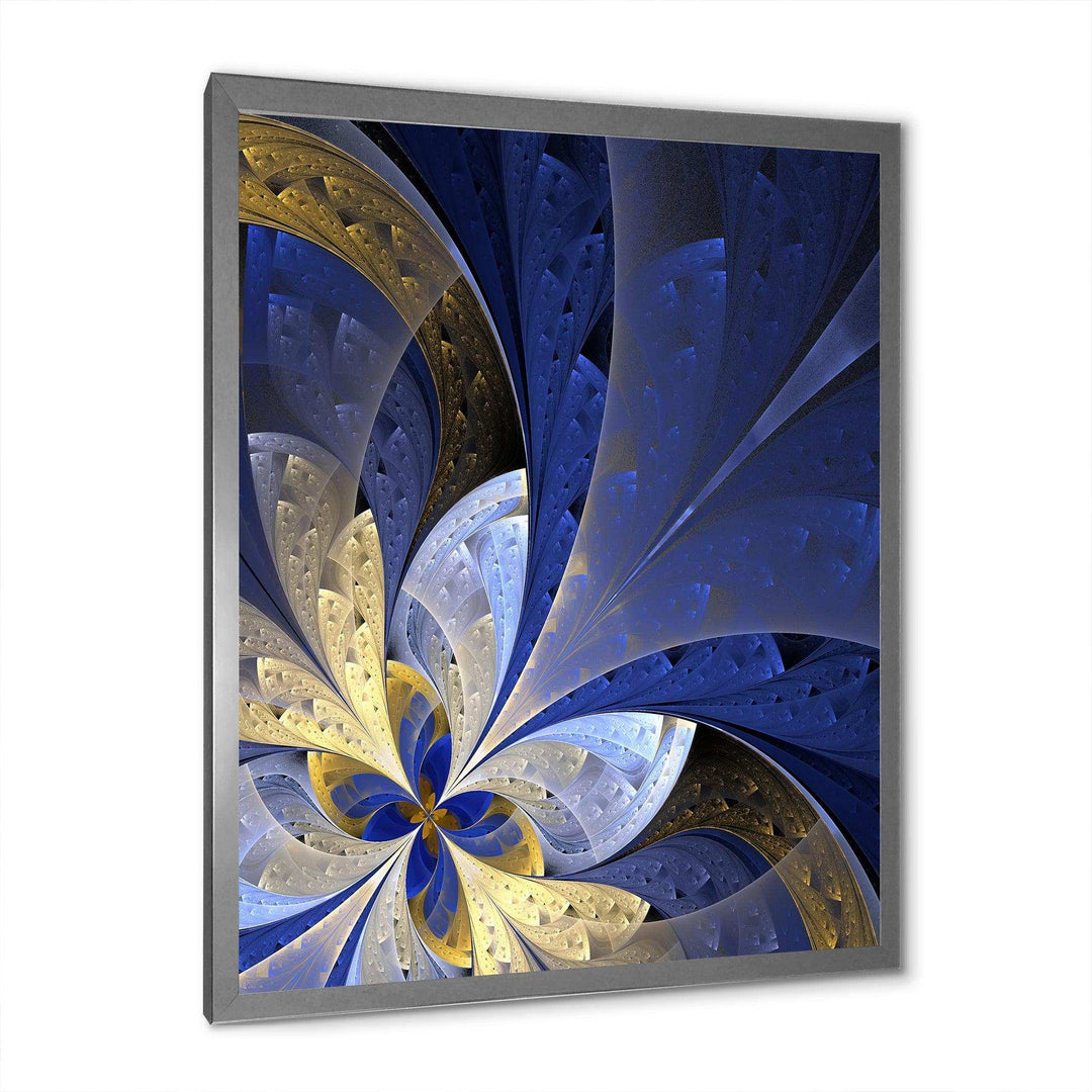 Blue and Yellow Large Fractal Pattern - Modern Bedroom Wall Art