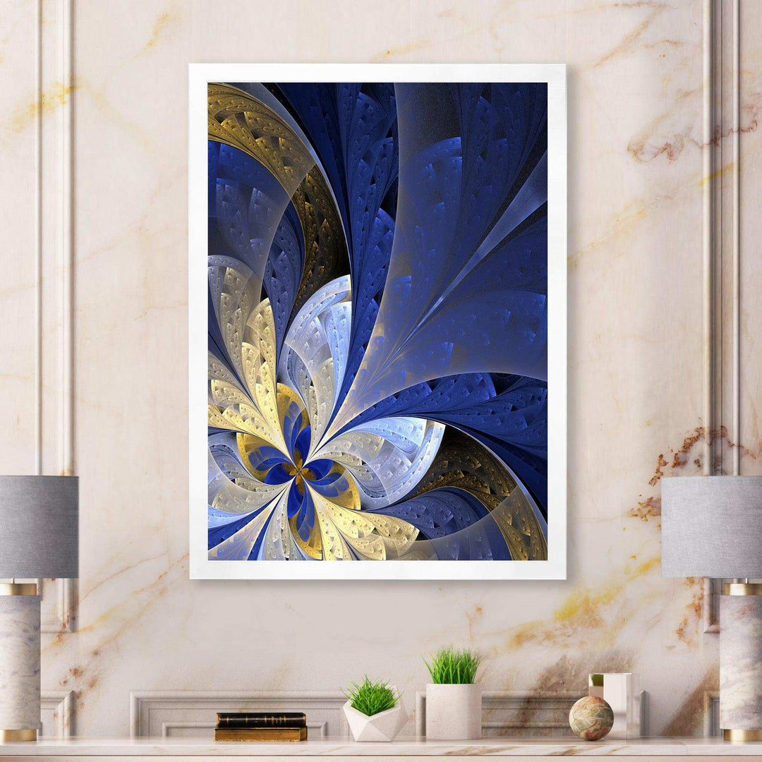 Blue and Yellow Large Fractal Pattern - Modern Bedroom Wall Art