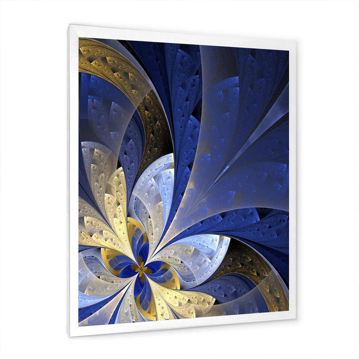 Blue and Yellow Large Fractal Pattern - Modern Bedroom Wall Art
