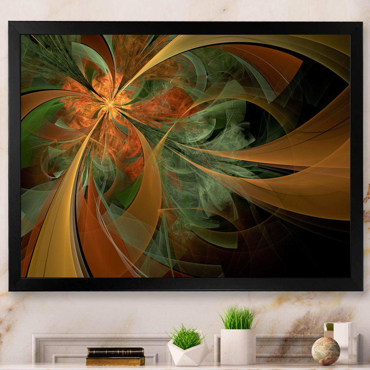 Symmetrical Orange Digital Fractal Flower - Modern Canvas Wall Art