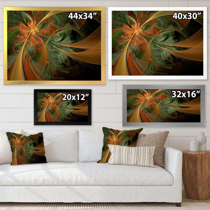 Symmetrical Orange Digital Fractal Flower - Modern Canvas Wall Art