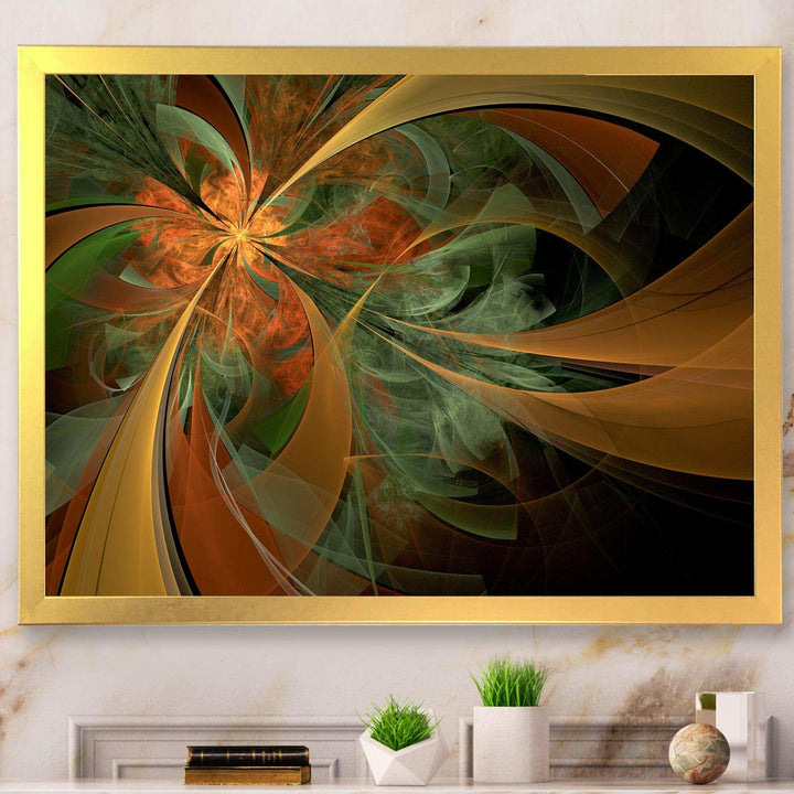 Symmetrical Orange Digital Fractal Flower - Modern Canvas Wall Art