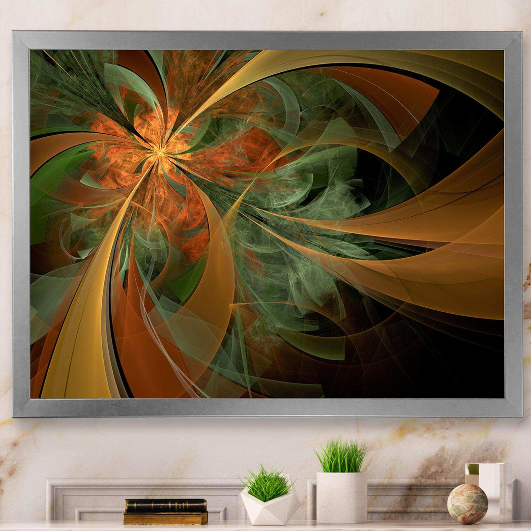 Symmetrical Orange Digital Fractal Flower - Modern Canvas Wall Art