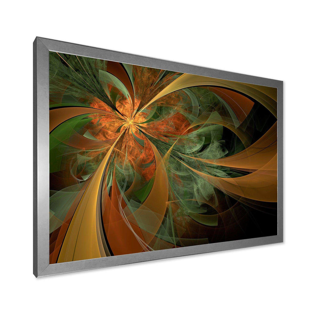 Symmetrical Orange Digital Fractal Flower - Modern Canvas Wall Art