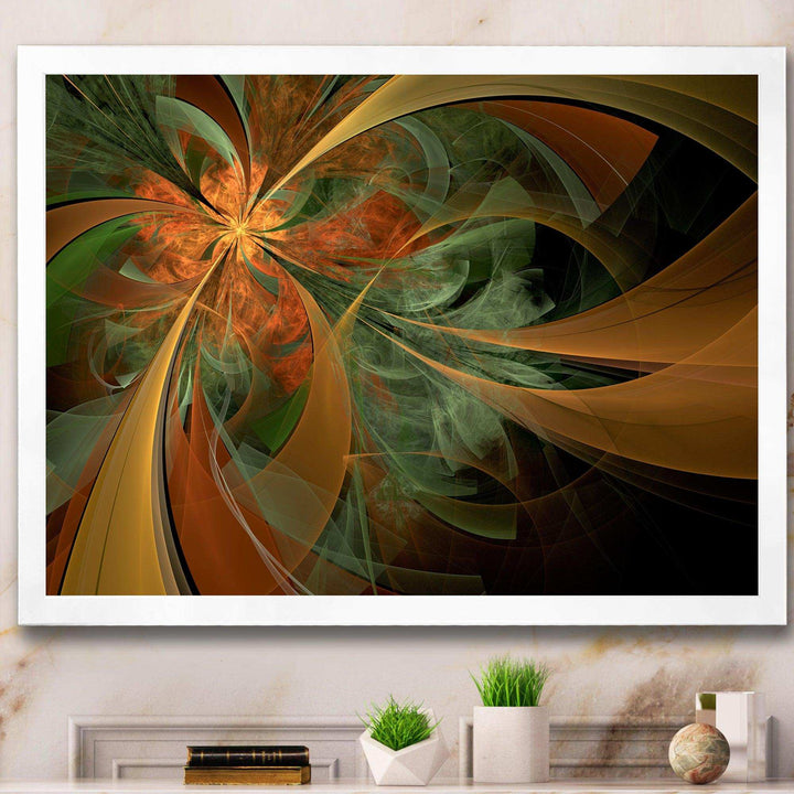 Symmetrical Orange Digital Fractal Flower - Modern Canvas Wall Art