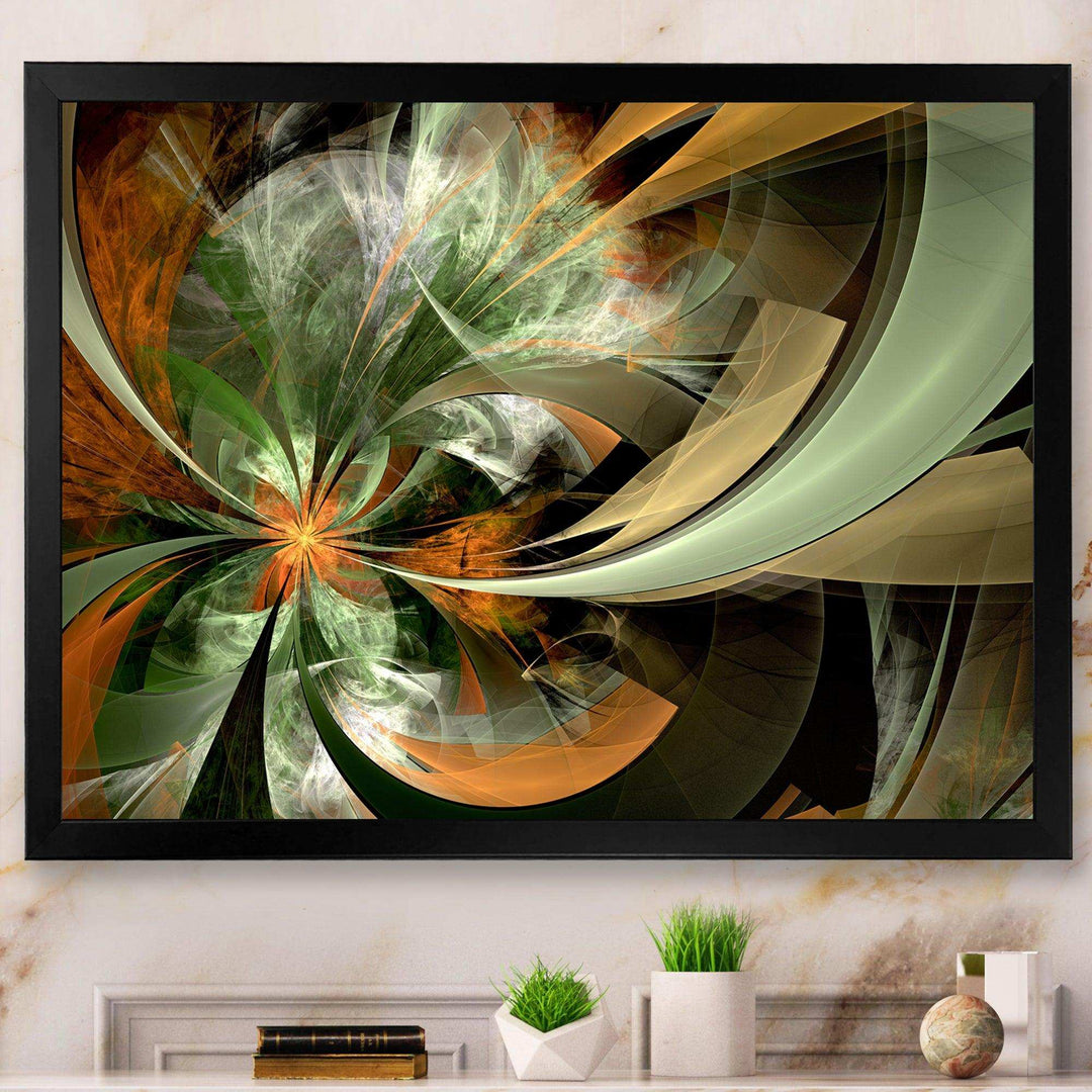 Symmetrical Orange Green Fractal Flower - Modern Living Room Wall Decor
