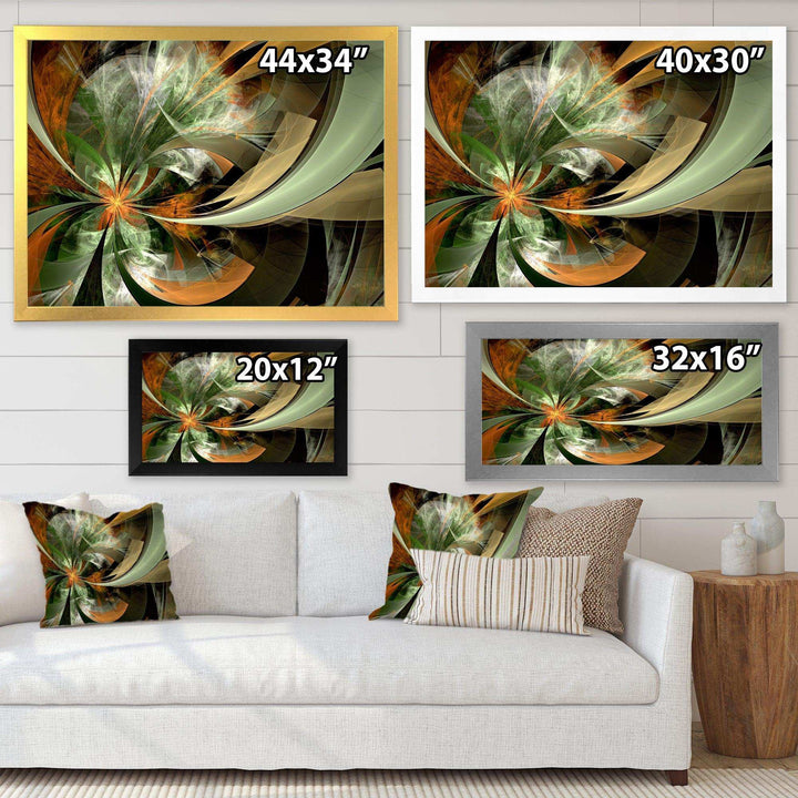 Symmetrical Orange Green Fractal Flower - Modern Living Room Wall Decor