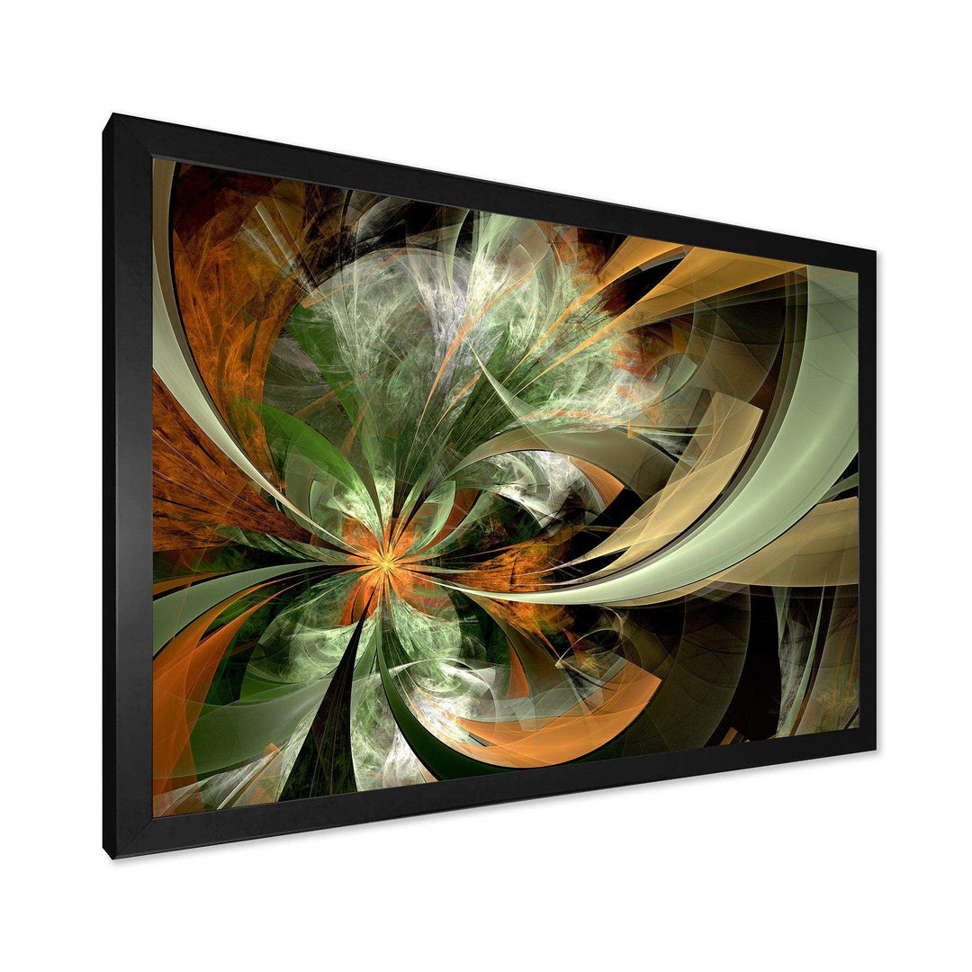 Symmetrical Orange Green Fractal Flower - Modern Living Room Wall Decor