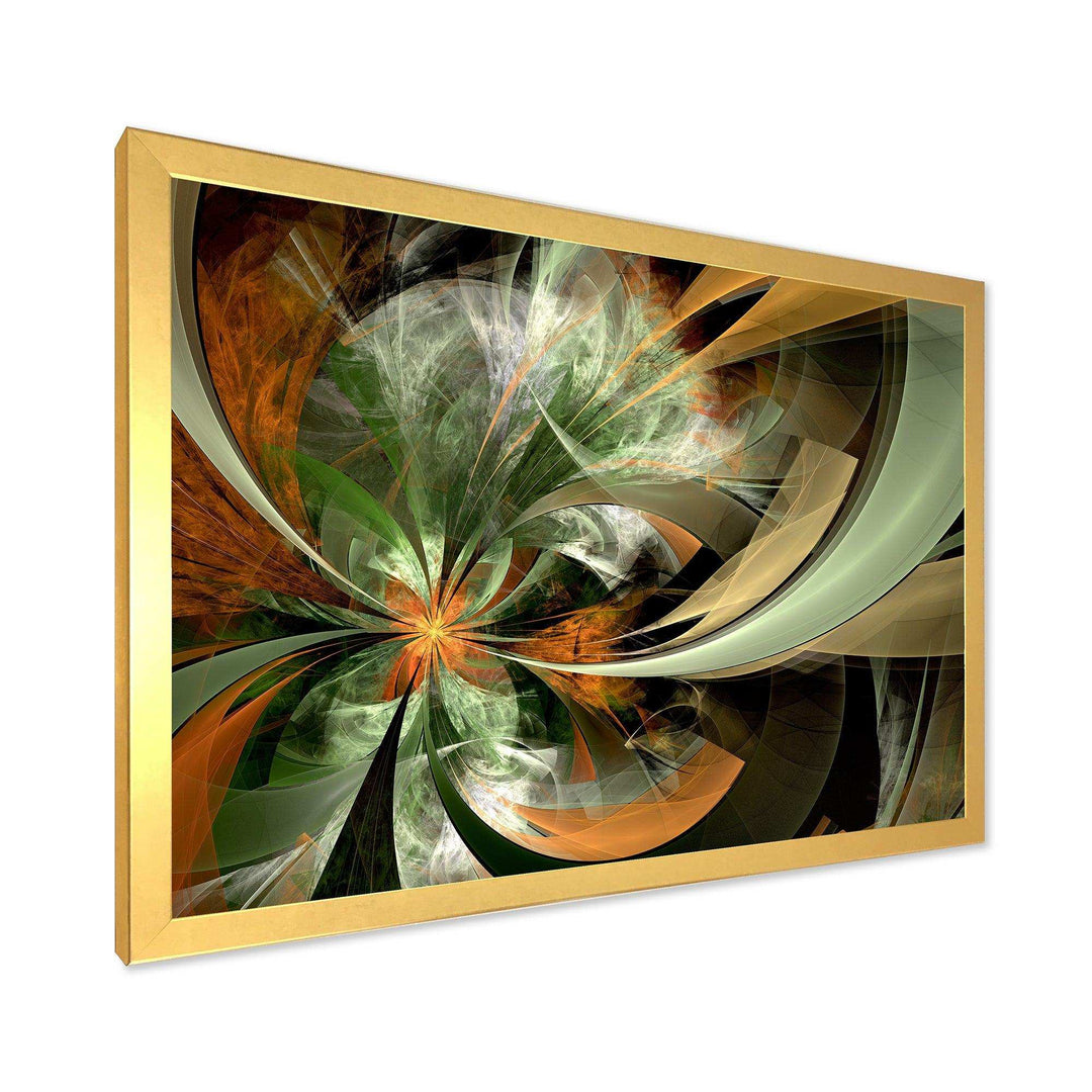 Symmetrical Orange Green Fractal Flower - Modern Living Room Wall Decor