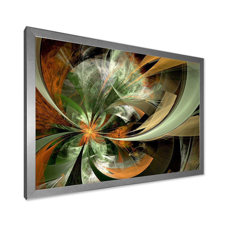 Symmetrical Orange Green Fractal Flower - Modern Living Room Wall Decor