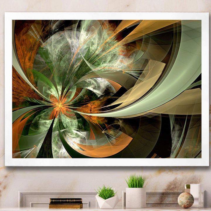 Symmetrical Orange Green Fractal Flower - Modern Living Room Wall Decor