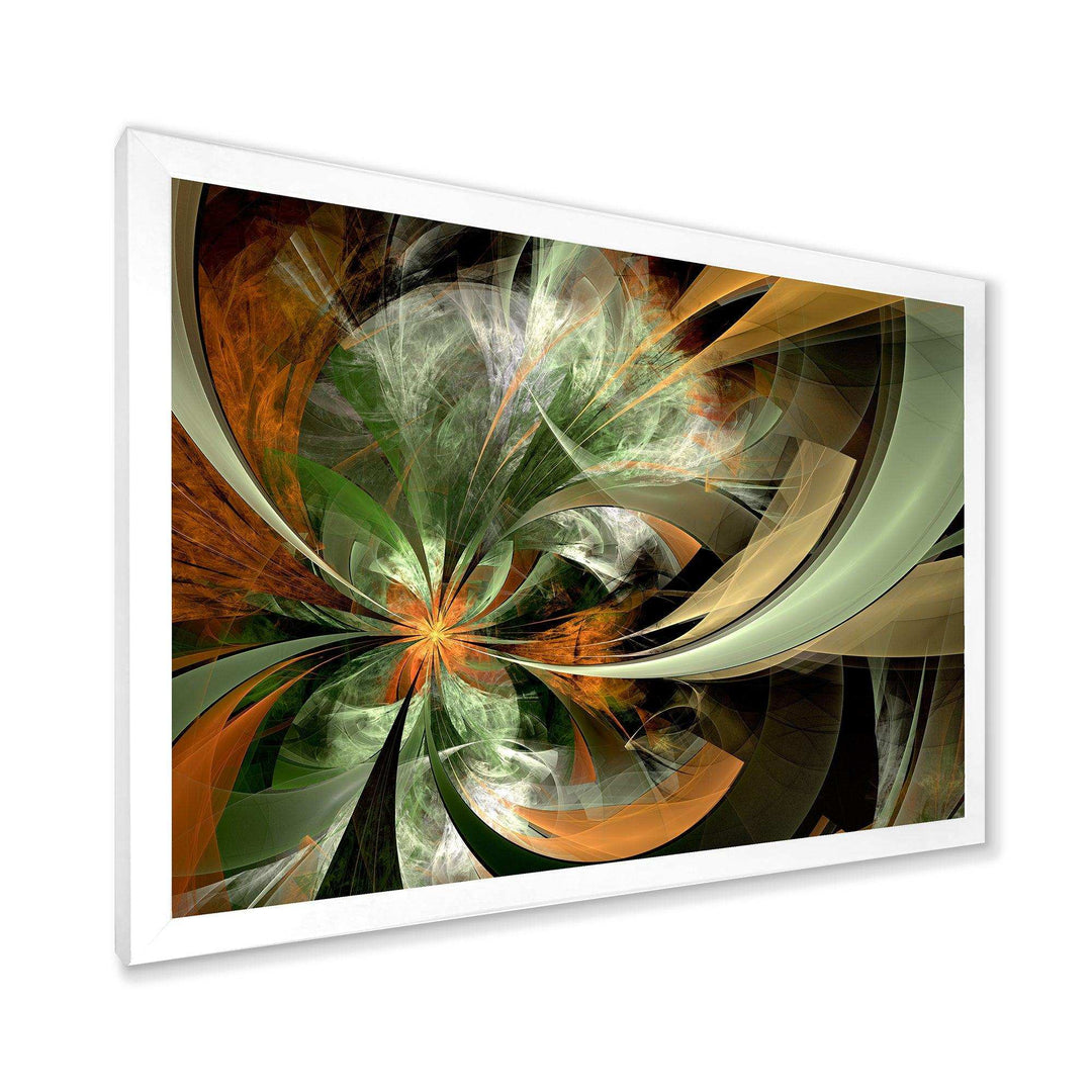 Symmetrical Orange Green Fractal Flower - Modern Living Room Wall Decor