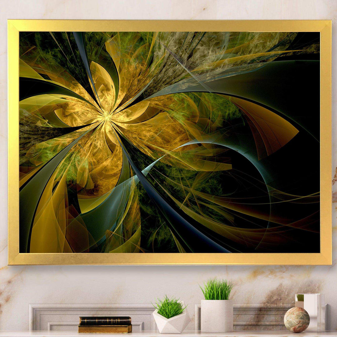 Symmetrical Fractal Flower in Gold - Modern Canvas Wall Art