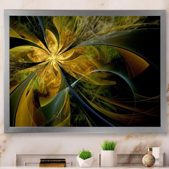 Symmetrical Fractal Flower in Gold - Modern Canvas Wall Art