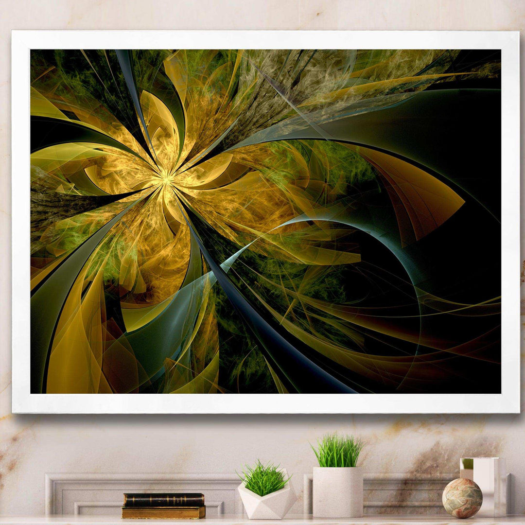 Symmetrical Fractal Flower in Gold - Modern Canvas Wall Art