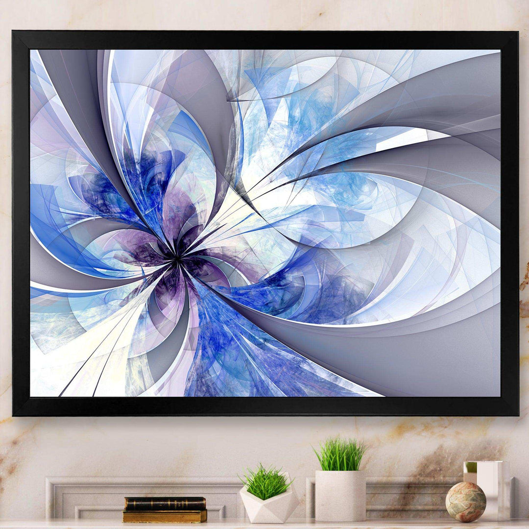 Blue Large Symmetrical Fractal Flower - Modern Bedroom Wall Art