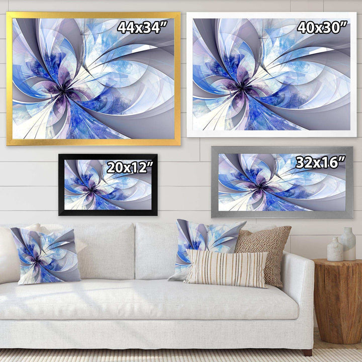 Blue Large Symmetrical Fractal Flower - Modern Bedroom Wall Art