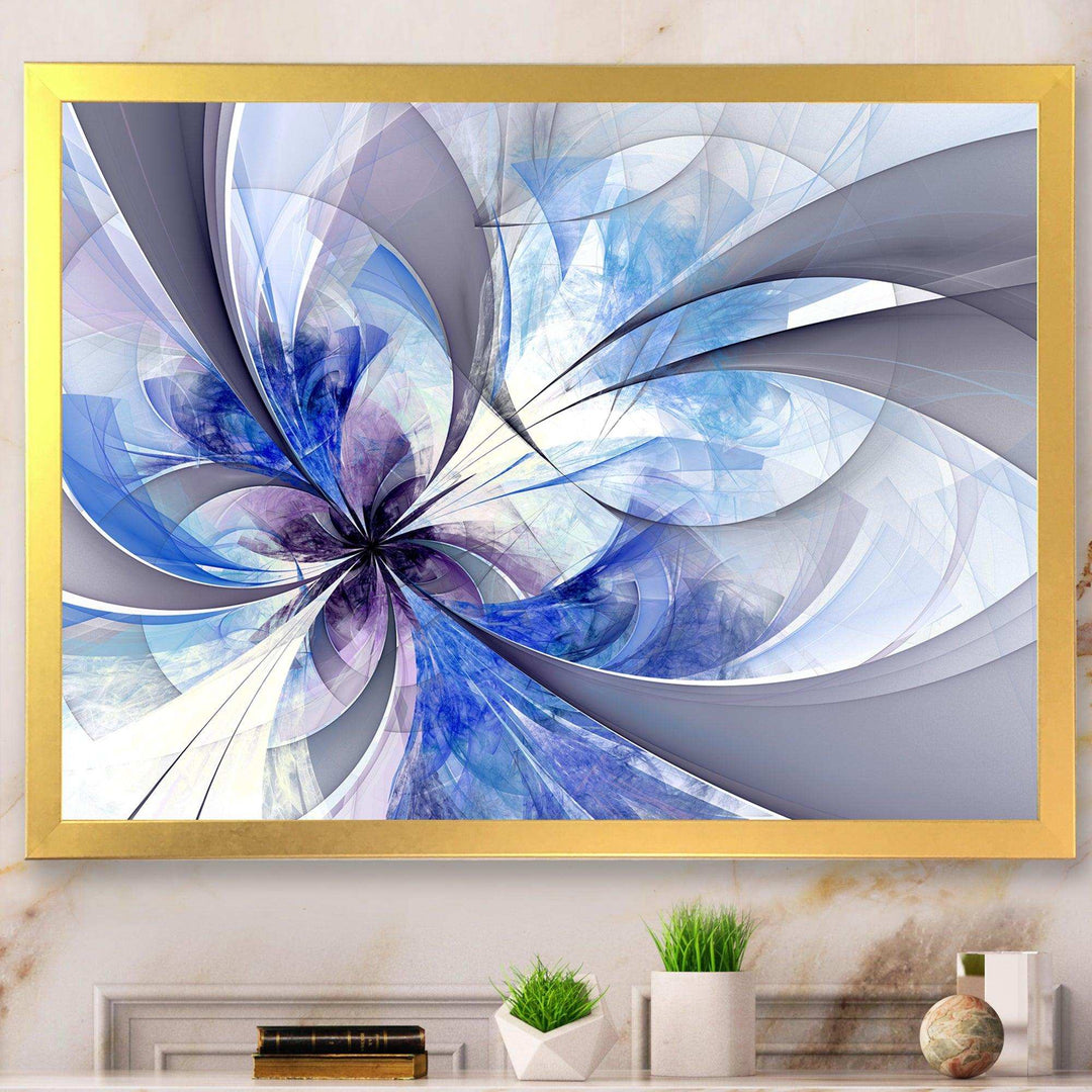Blue Large Symmetrical Fractal Flower - Modern Bedroom Wall Art