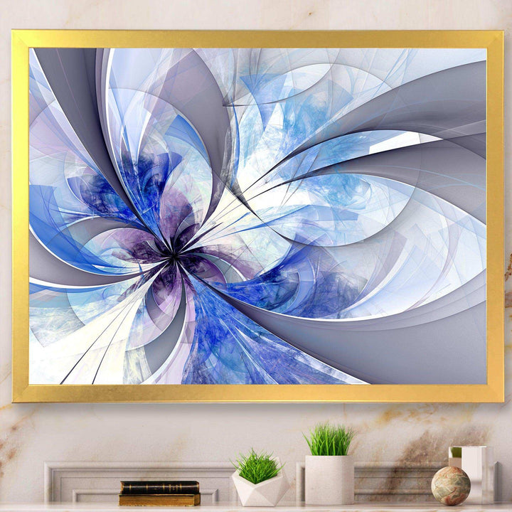 Blue Large Symmetrical Fractal Flower - Modern Bedroom Wall Art