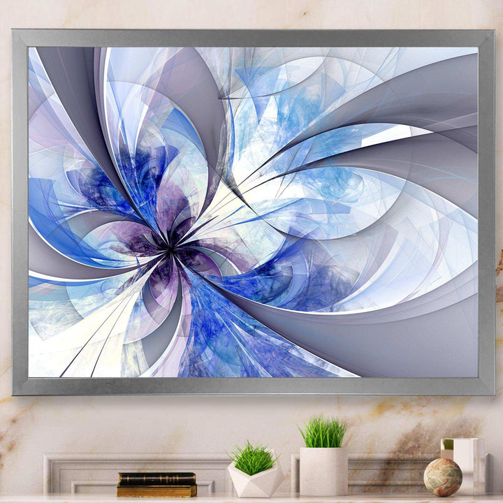 Blue Large Symmetrical Fractal Flower - Modern Bedroom Wall Art