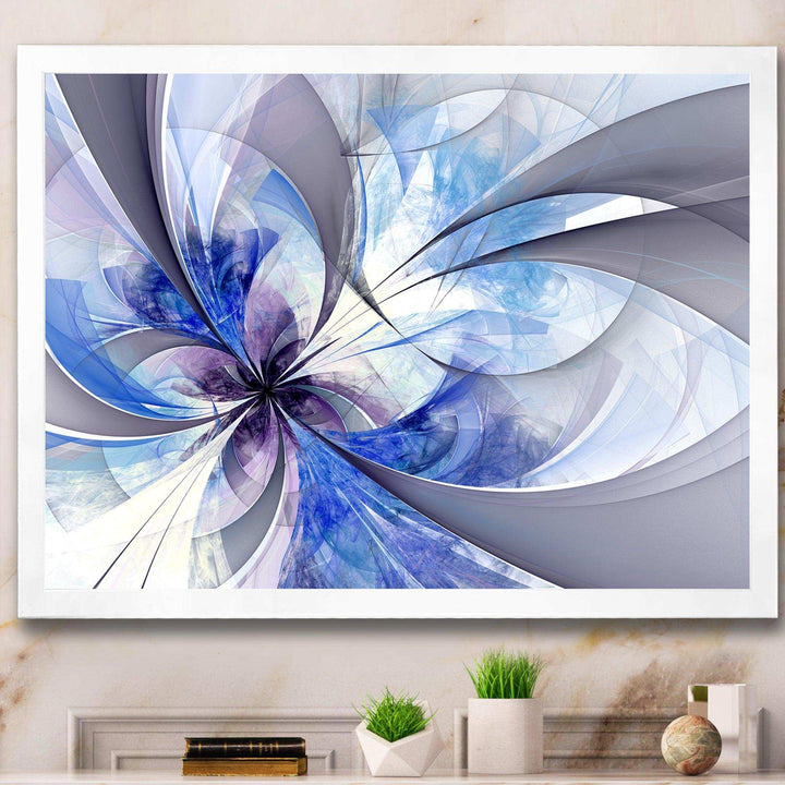 Blue Large Symmetrical Fractal Flower - Modern Bedroom Wall Art