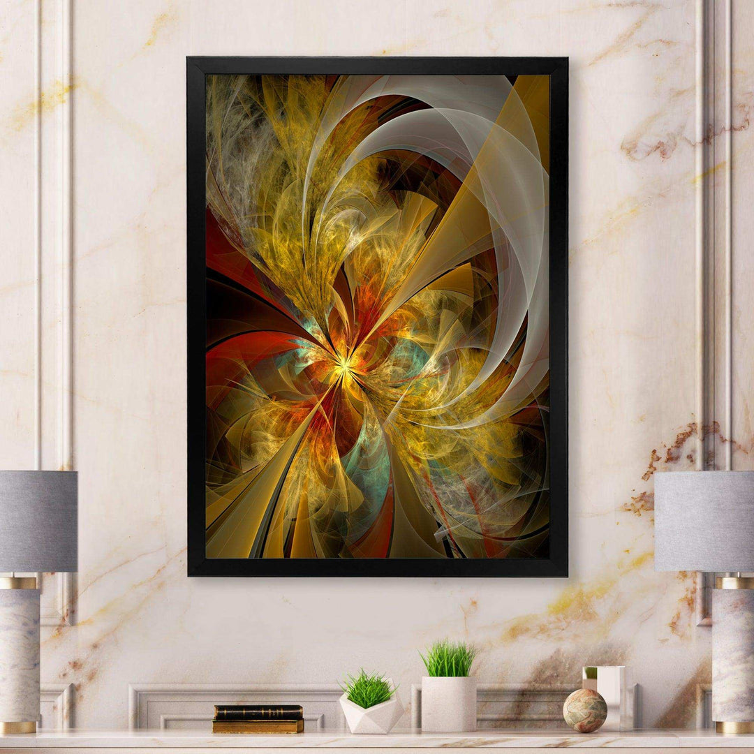 Bright Yellow Symmetrical Flower Design - Modern Canvas Wall Art