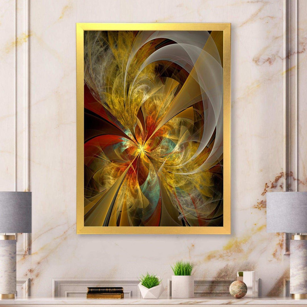 Bright Yellow Symmetrical Flower Design - Modern Canvas Wall Art