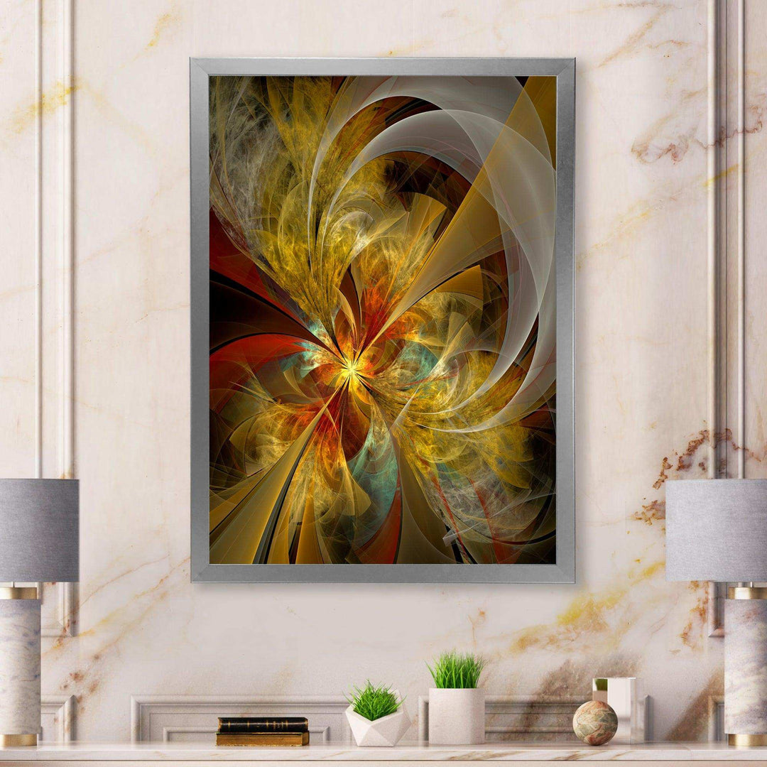Bright Yellow Symmetrical Flower Design - Modern Canvas Wall Art