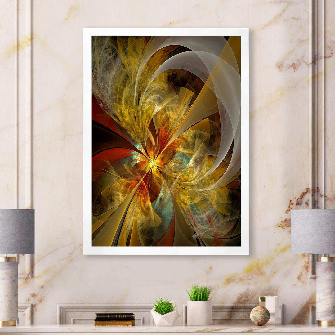Bright Yellow Symmetrical Flower Design - Modern Canvas Wall Art