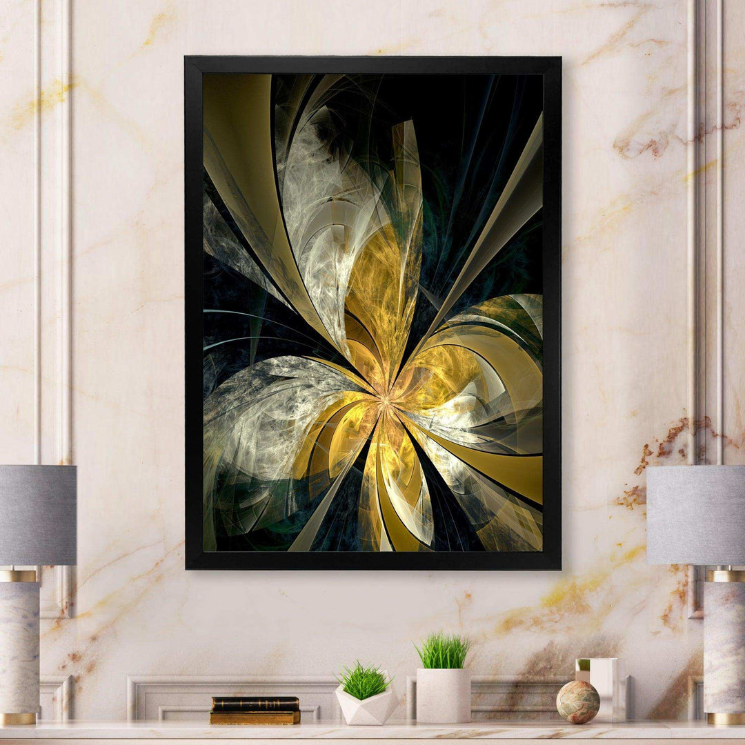Symmetrical White Gold Fractal Flower - Modern Bedroom Wall Art