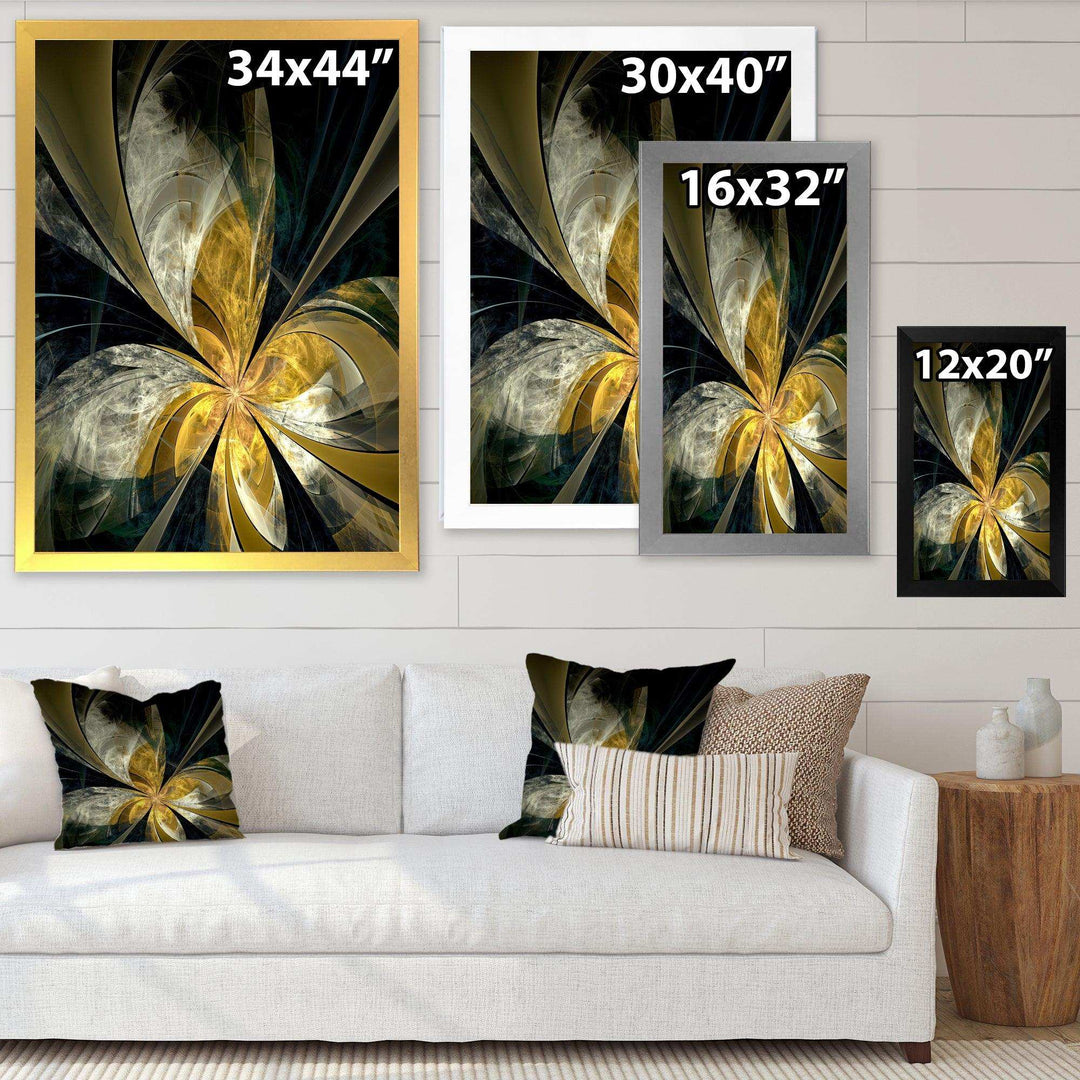 Symmetrical White Gold Fractal Flower - Modern Bedroom Wall Art