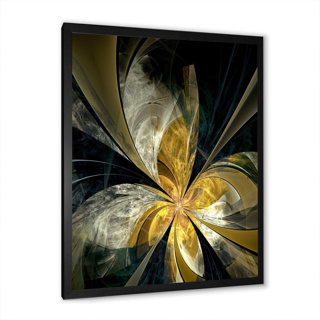 Symmetrical White Gold Fractal Flower - Modern Bedroom Wall Art