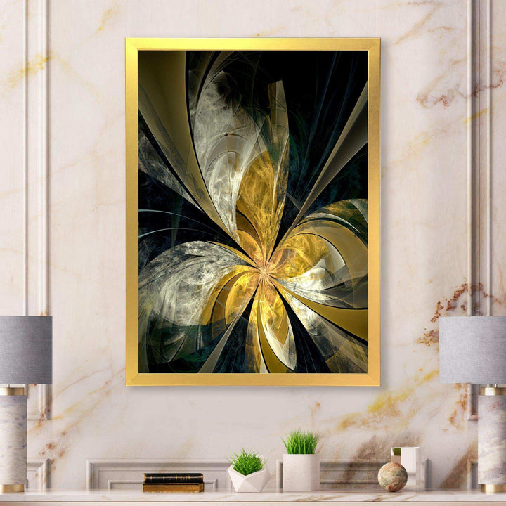 Symmetrical White Gold Fractal Flower - Modern Bedroom Wall Art