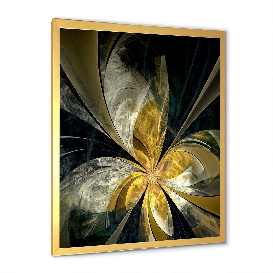 Symmetrical White Gold Fractal Flower - Modern Bedroom Wall Art