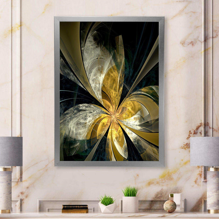 Symmetrical White Gold Fractal Flower - Modern Bedroom Wall Art