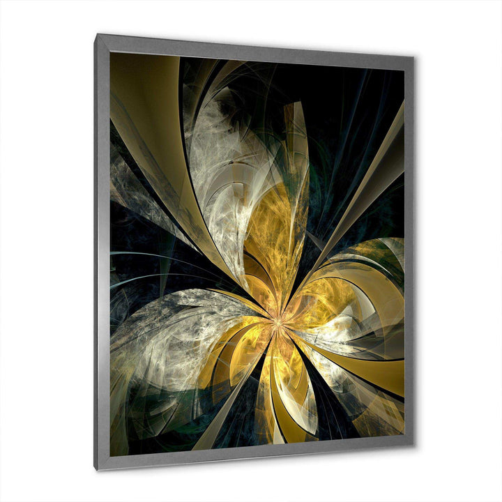 Symmetrical White Gold Fractal Flower - Modern Bedroom Wall Art