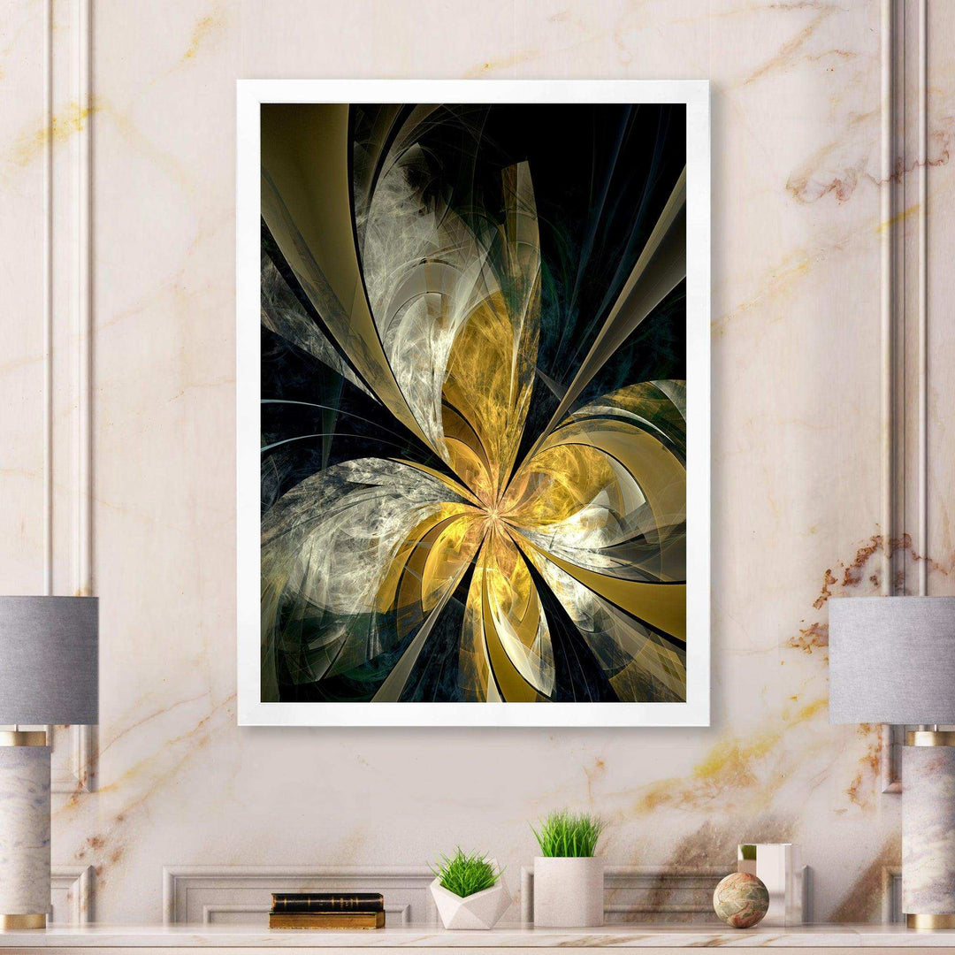 Symmetrical White Gold Fractal Flower - Modern Bedroom Wall Art