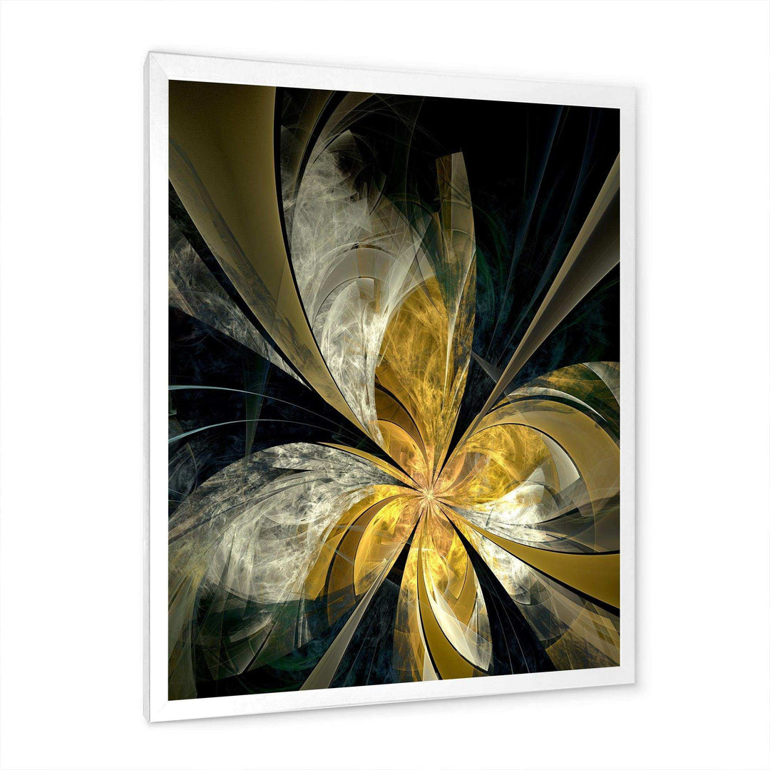 Symmetrical White Gold Fractal Flower - Modern Bedroom Wall Art