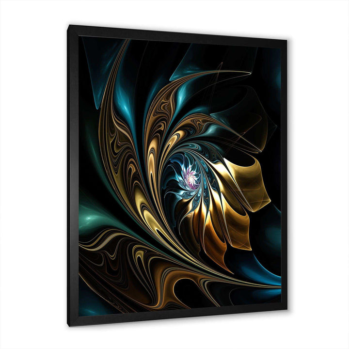 Brown Blue Fractal Flower in Black - Modern Canvas Wall Art