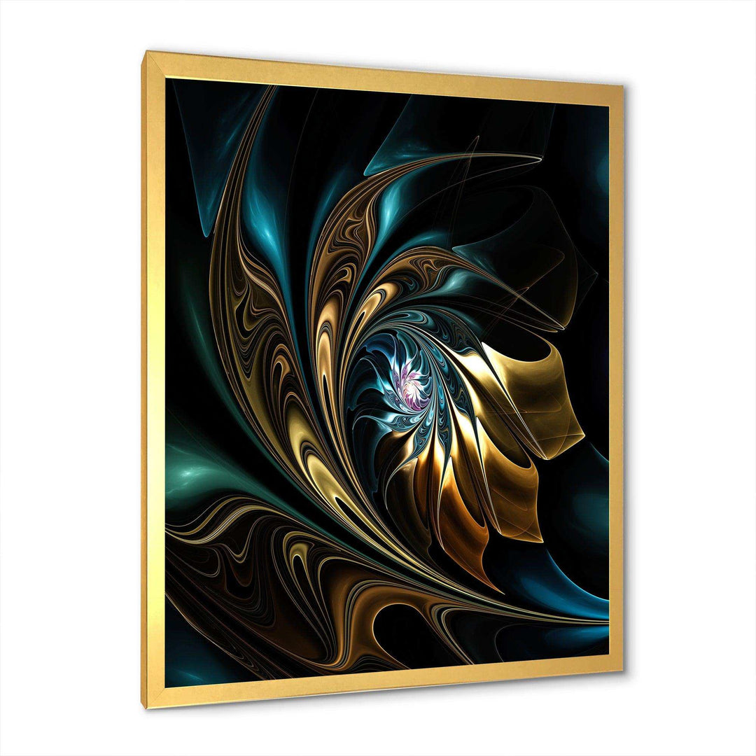 Brown Blue Fractal Flower in Black - Modern Canvas Wall Art