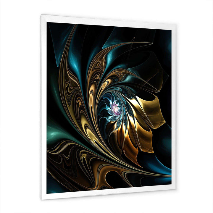 Brown Blue Fractal Flower in Black - Modern Canvas Wall Art