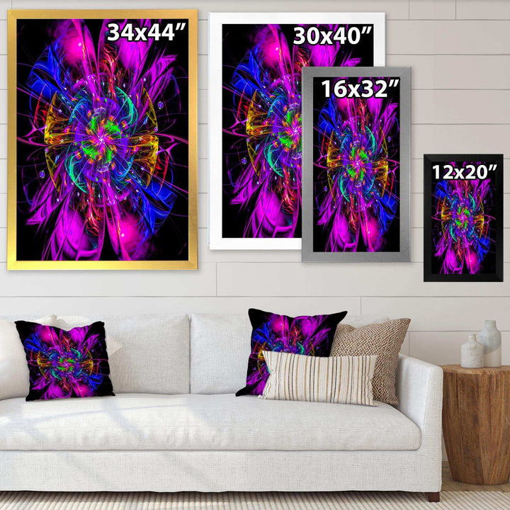 Ideal Fractal Flower Digital Art in Purple - Modern Living Room Wall Decor