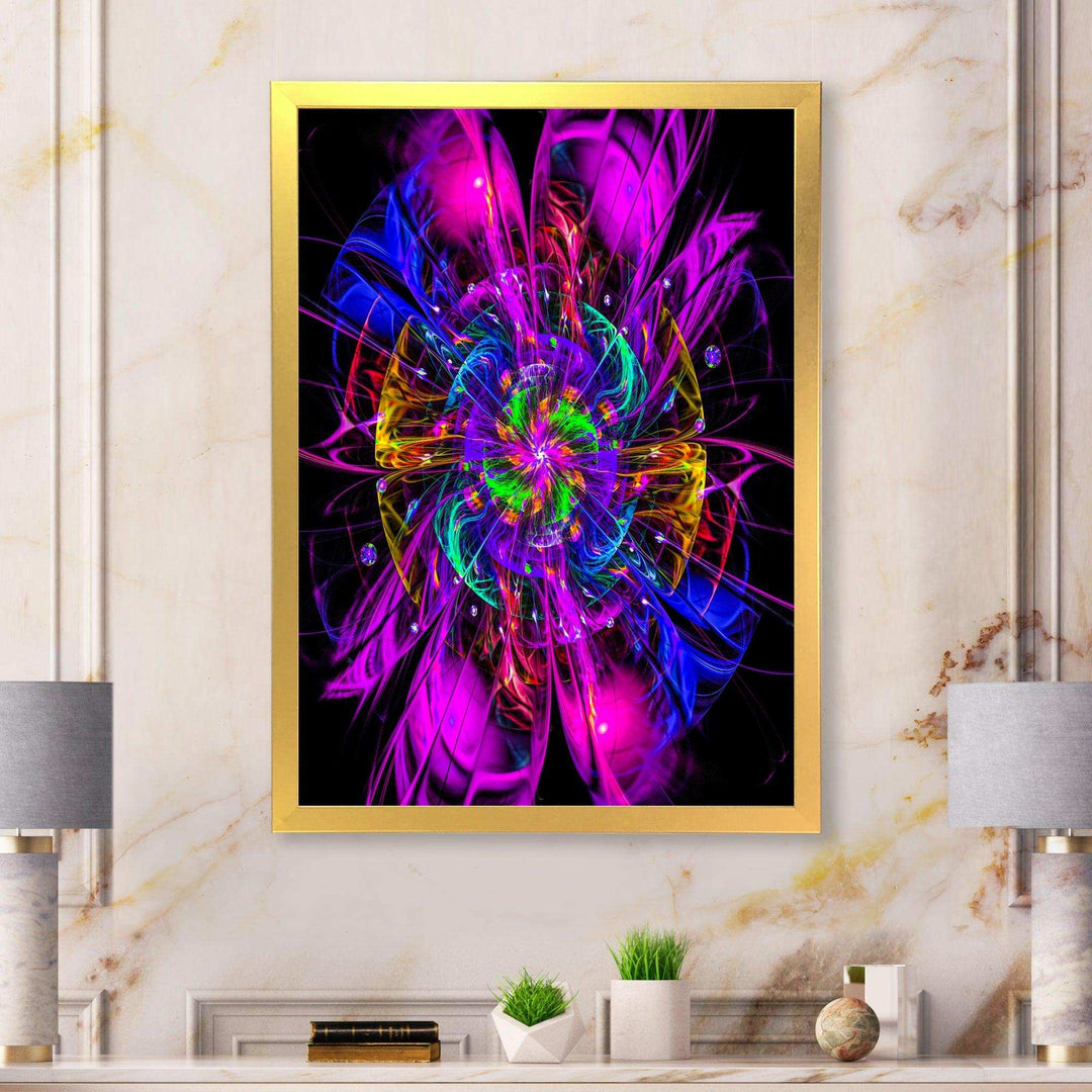 Ideal Fractal Flower Digital Art in Purple - Modern Living Room Wall Decor