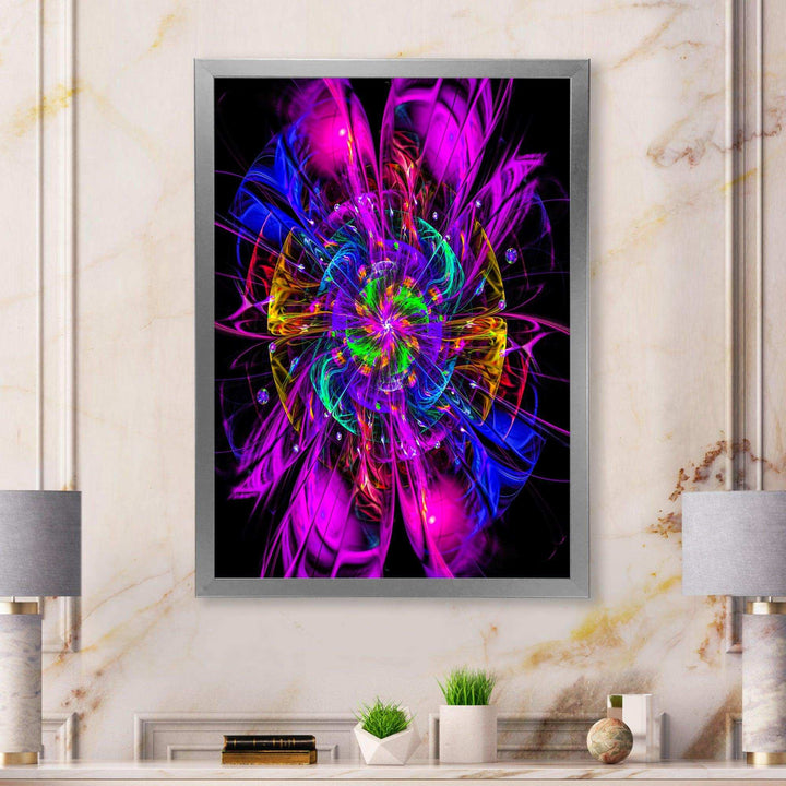 Ideal Fractal Flower Digital Art in Purple - Modern Living Room Wall Decor