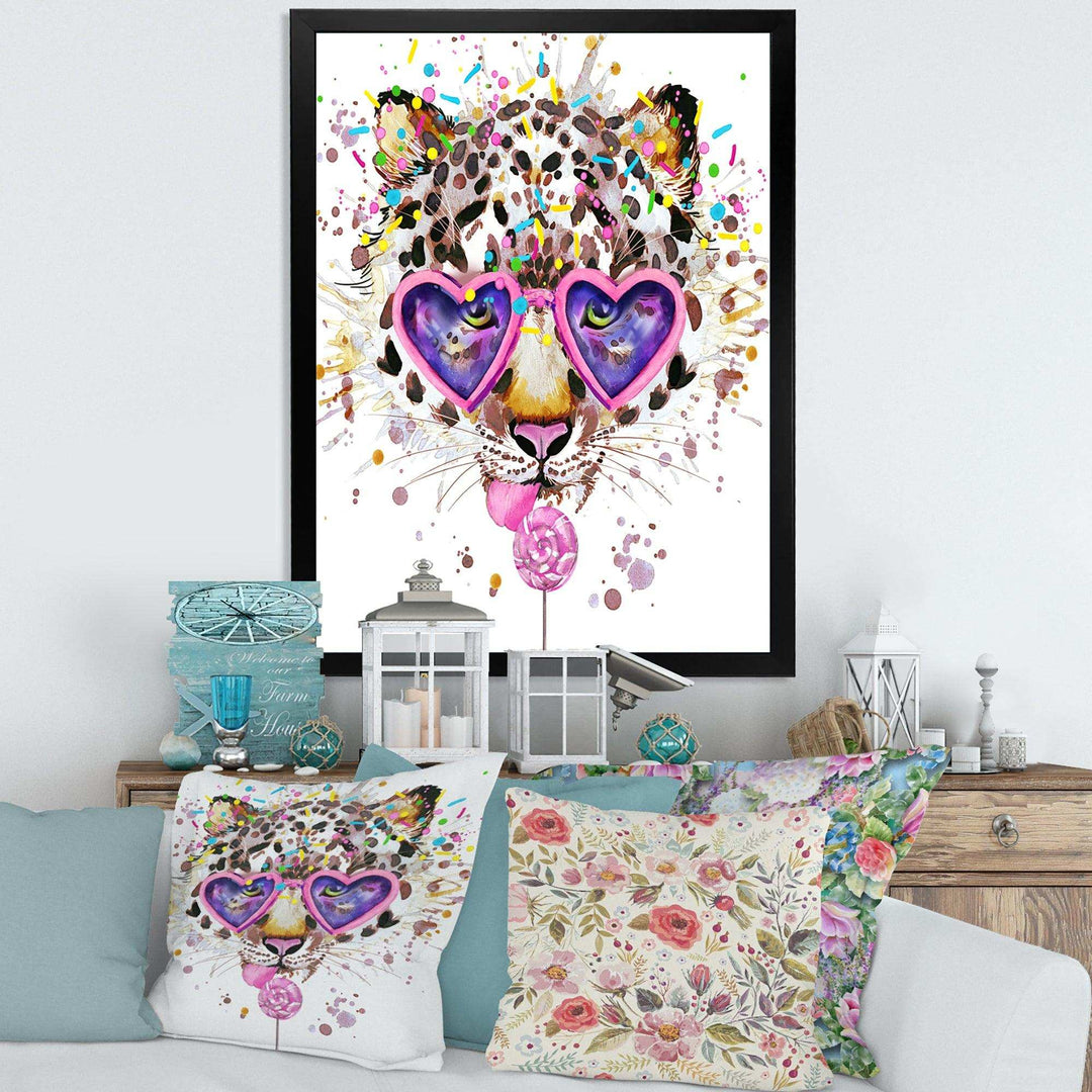 Funny Leopard with Heart Glasses