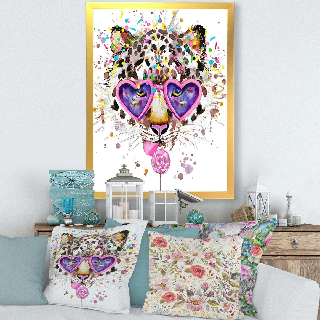 Funny Leopard with Heart Glasses