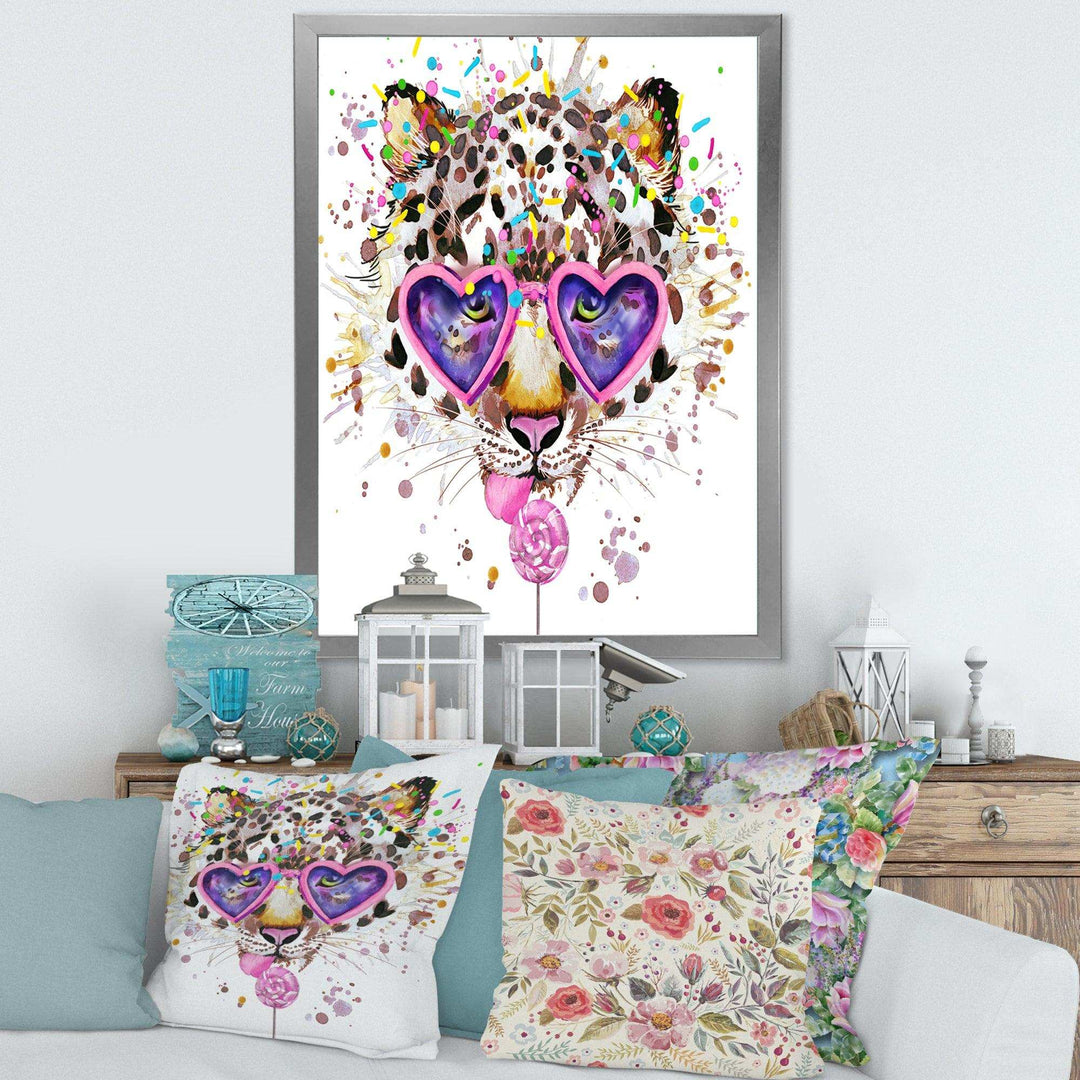 Funny Leopard with Heart Glasses