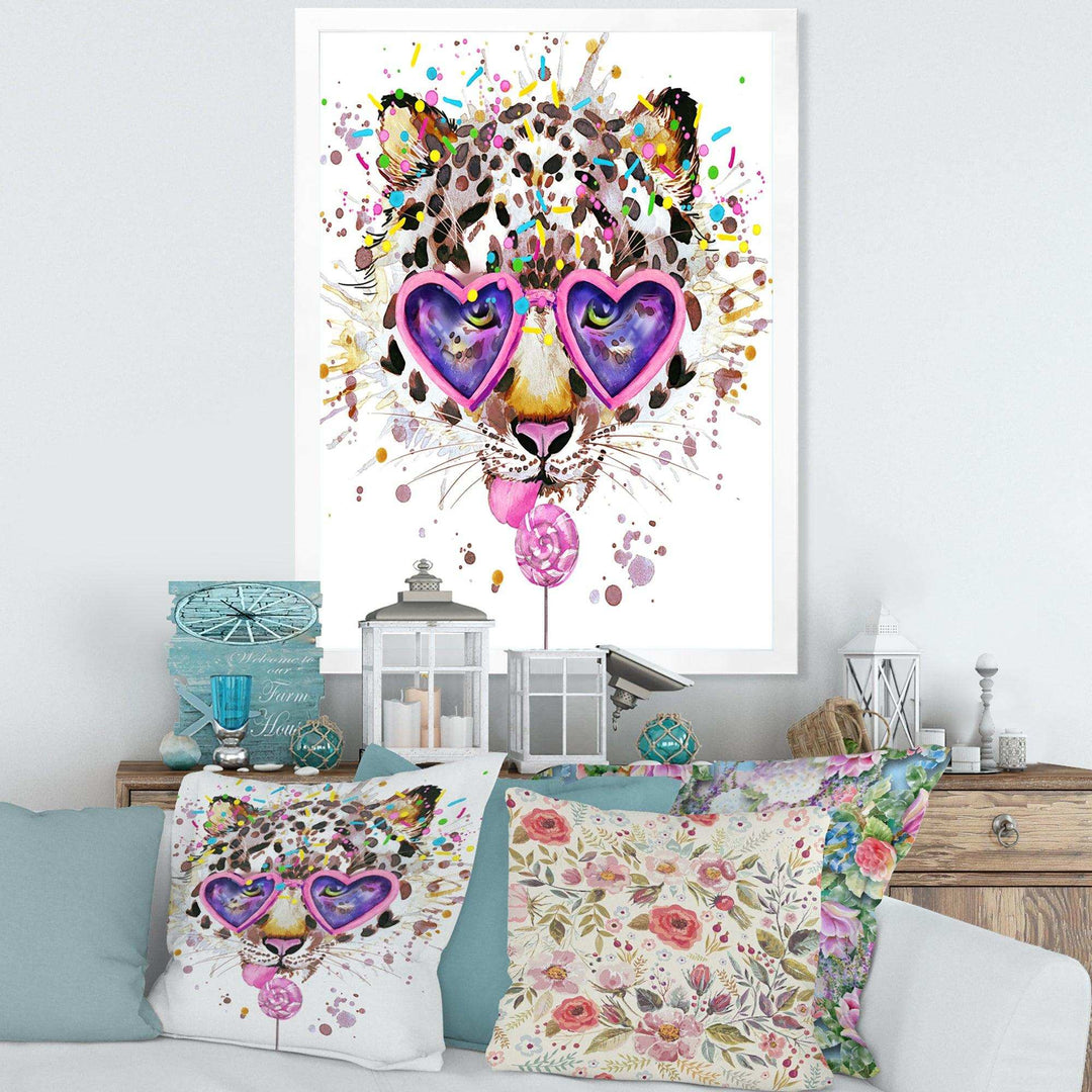 Funny Leopard with Heart Glasses