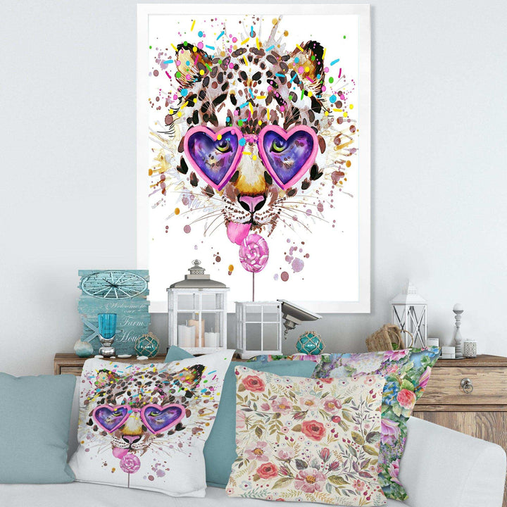 Funny Leopard with Heart Glasses