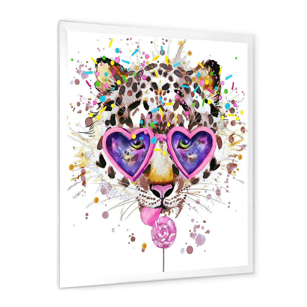 Funny Leopard with Heart Glasses